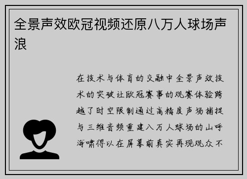 全景声效欧冠视频还原八万人球场声浪